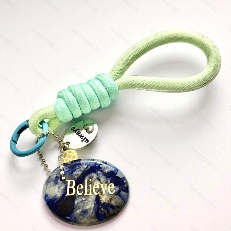 Engraved Gemstone Round Inspirational Bag Charm