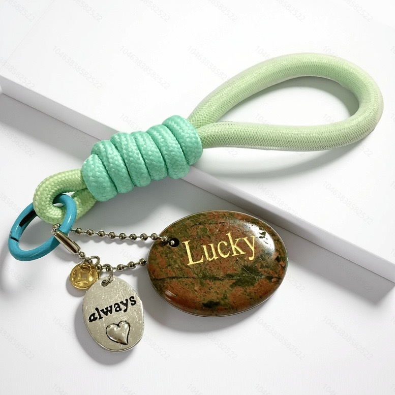 Engraved Gemstone Round Inspirational Bag Charm