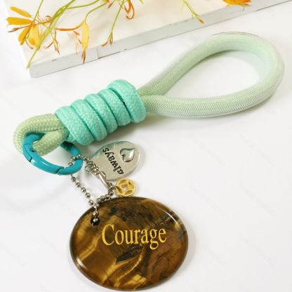 Engraved Gemstone Round Inspirational Bag Charm