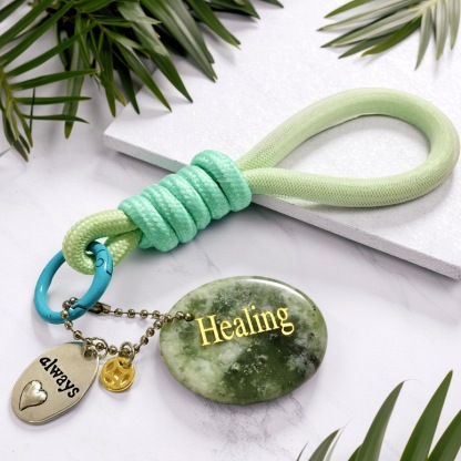 Engraved Gemstone Round Inspirational Bag Charm