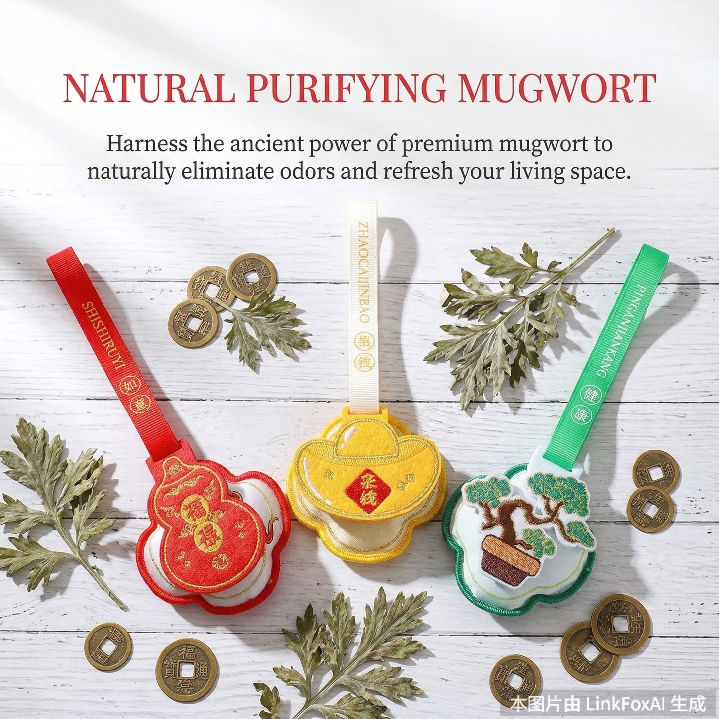 New Chinese Style "Fu Lu Shou Xi" Mugwort Sachet