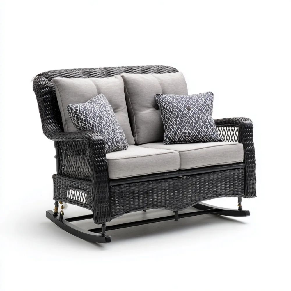 2-Sitzer-Gartensofa Rattan 120x75x85 cm - Dunkelgrau - Moderne Schaukelbank