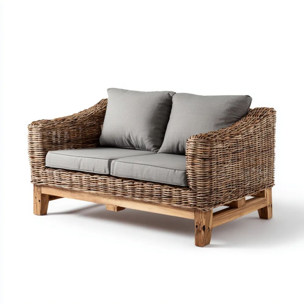 2-Sitzer-Gartensofa Rattan Holzrahmen 140x80x85 cm Grau - Traditionelles Design