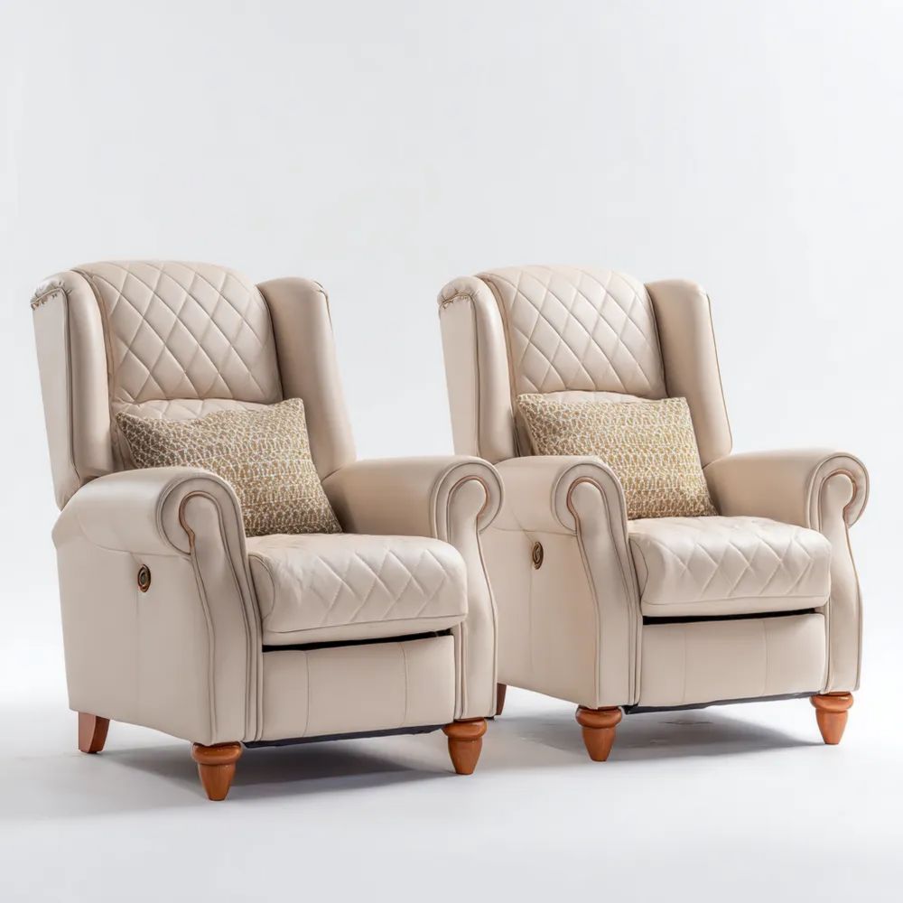 Sessel Set Leder Beige - Klassisches Design (80x85x105 cm)