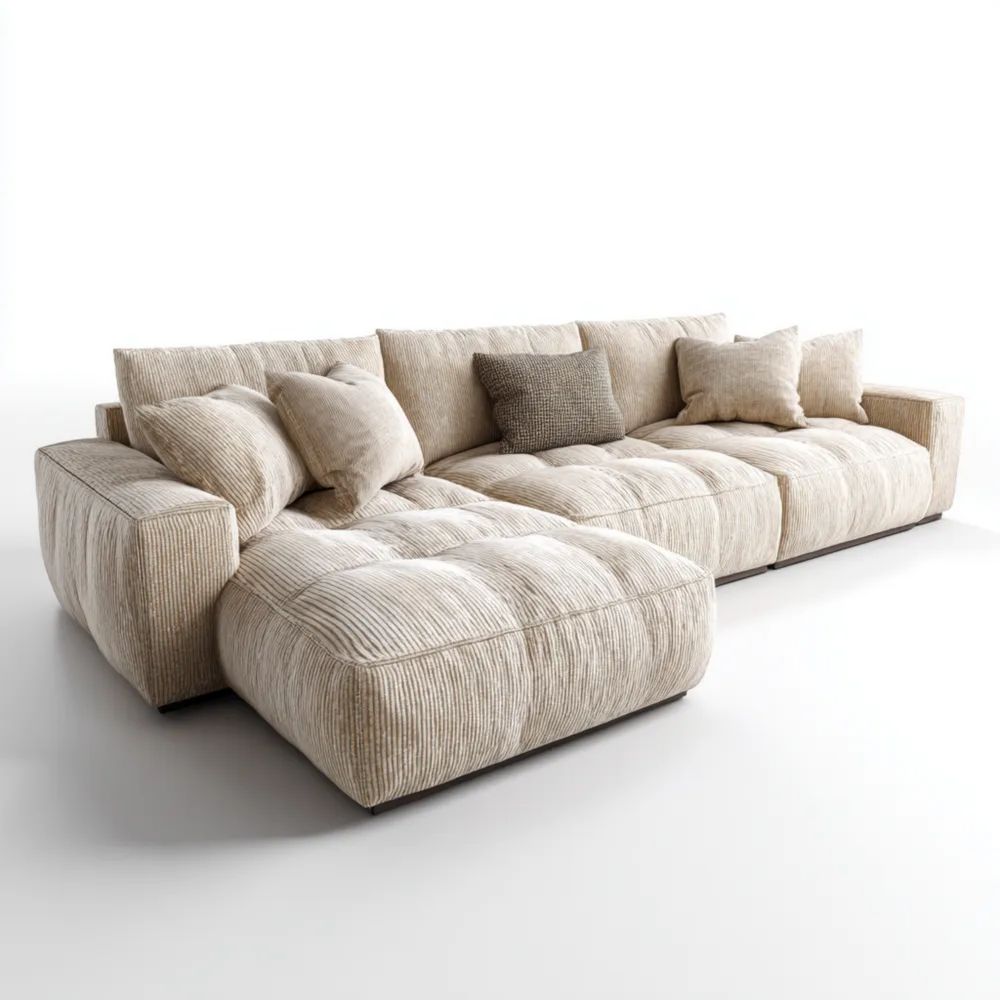 Ecksofa Cord 300x200x90 cm – Beige – Moderner Stil