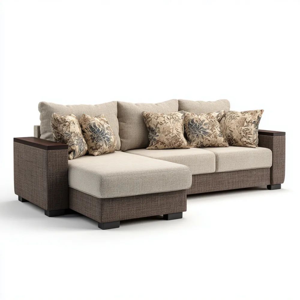 Modernes Ecksofa Stoffpolster 240x160x90 cm – Beige/Braun