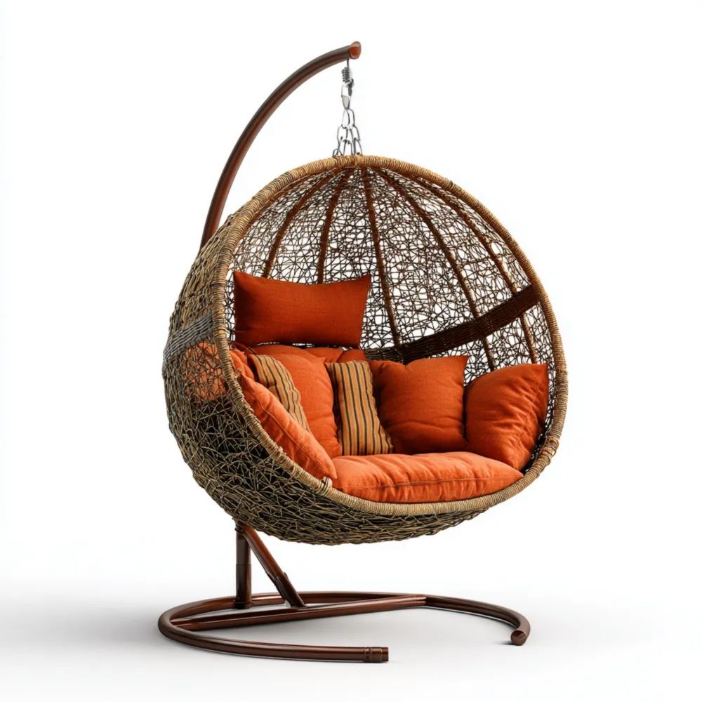 Hängesessel Rattan 120x120x200 cm – Orange – Boho-Stil