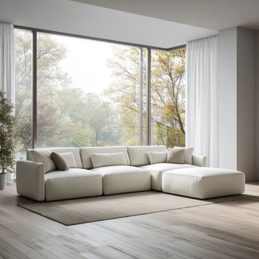 Ecksofa Stoff 300x150x80 cm - Weiß - Modernes Design