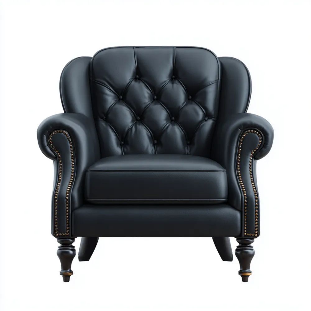 Ledersessel Chesterfield Design 90x85x75 cm - Schwarz - Klassisches Design