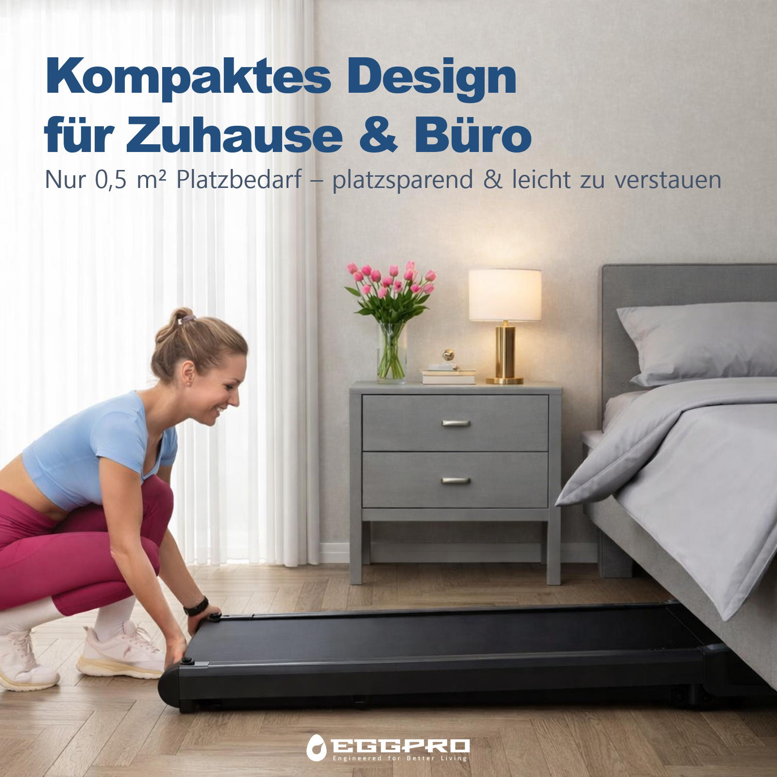 MOVE-3020 Under Desk Treadmill, 0.75HP Brushless Motor, Quiet, 1–8 km/h, LED Display & Remote Control, Space-Saving for Home Office
