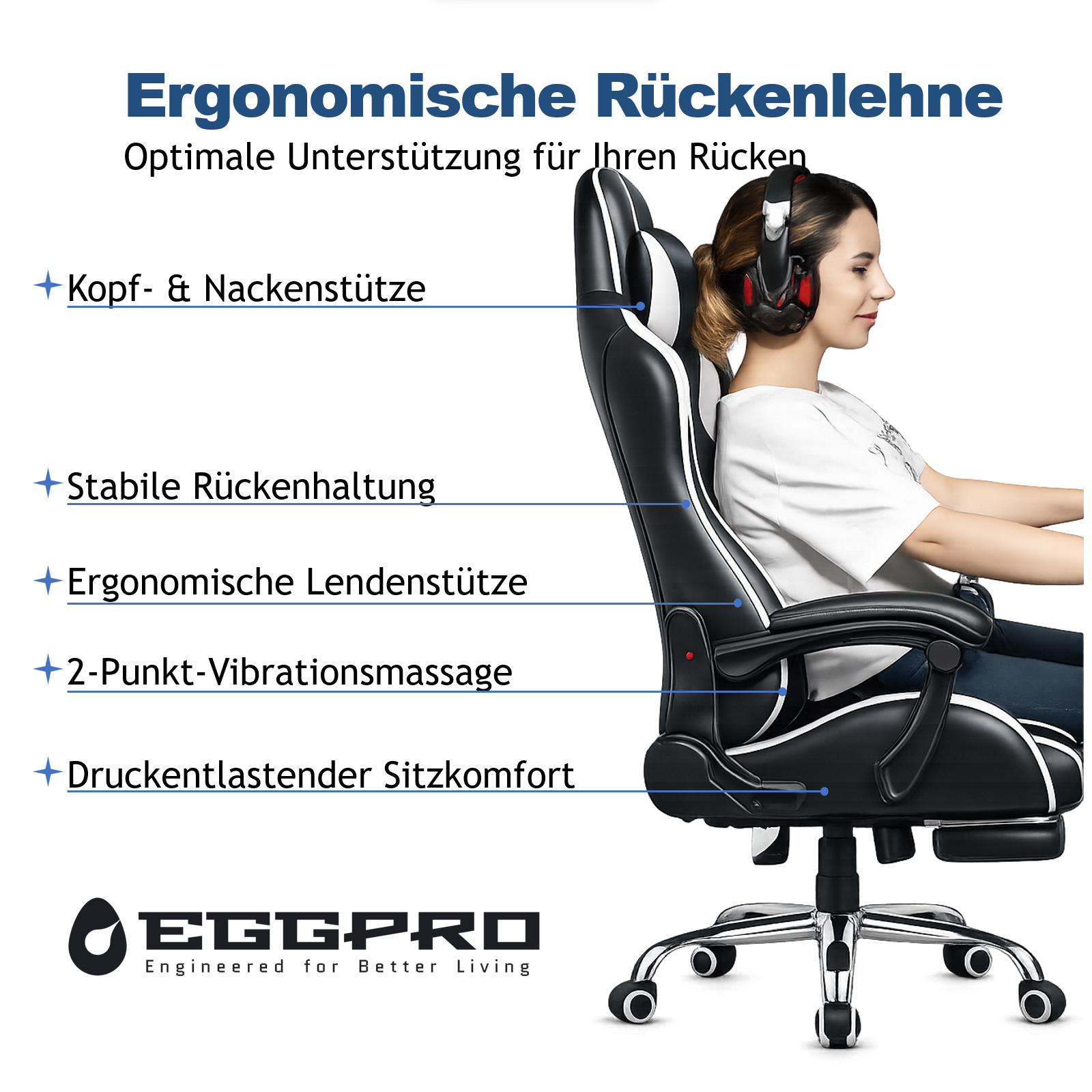X1 Performance Gaming Chair – Ergonomic gaming chair with pocket spring cushioning, vibration lumbar support & retractable footrest