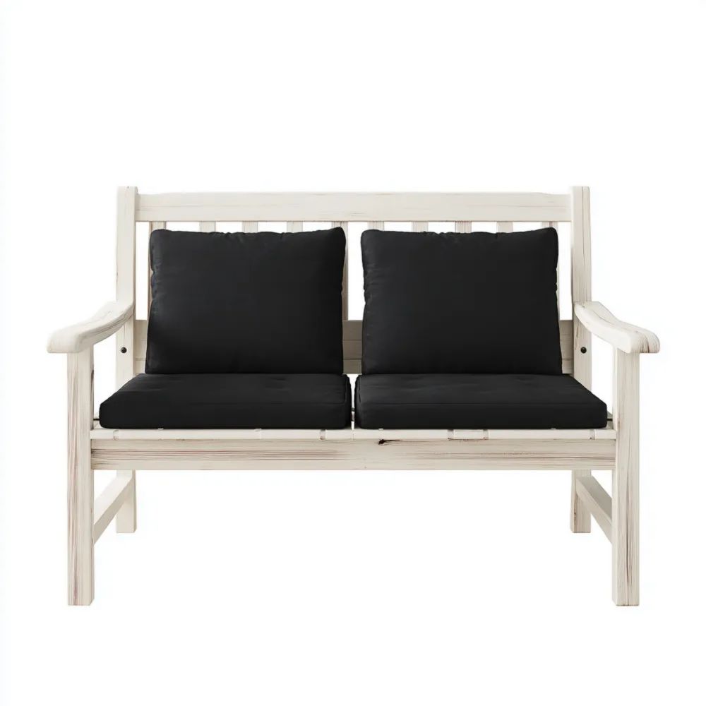 Canapé de jardin 2 places en bois massif - 120x60x80 cm - Blanc/Noir