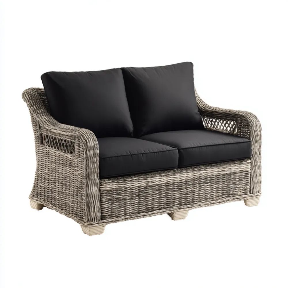 Canapé de jardin deux places rotin synthétique 120x75x85 cm – Noir – Style contemporain