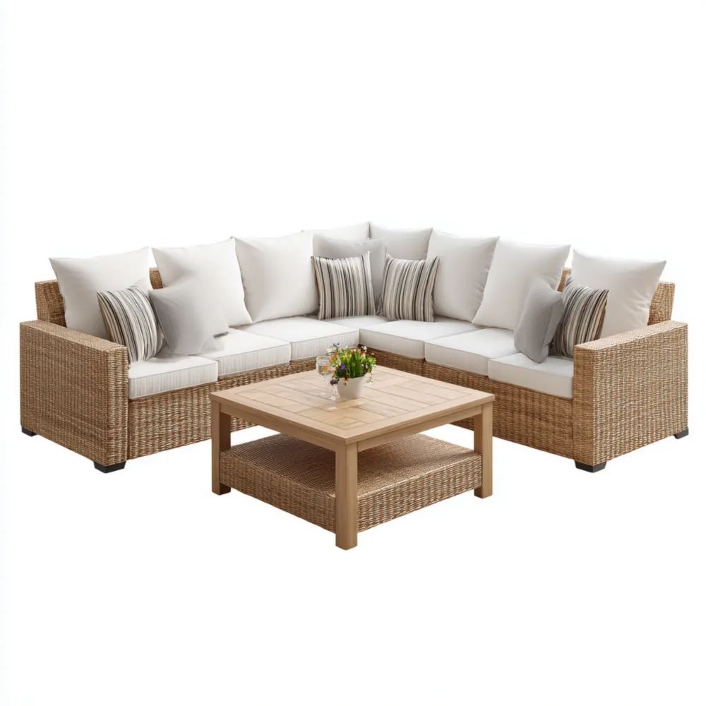 Ensemble de canapé de jardin en rotin synthétique 250x250x70 cm - Beige/Blanc
