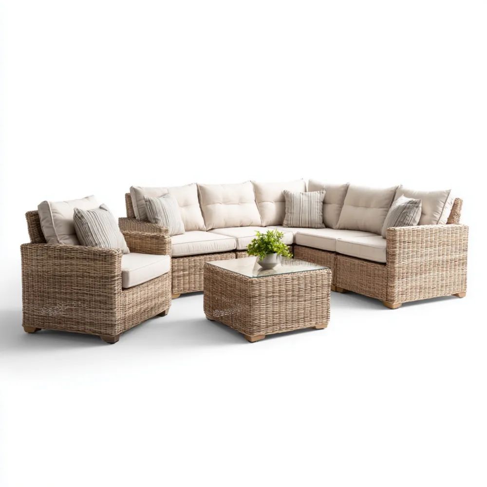 Ensemble de canapés d'extérieur rotin 250x75x65 cm et table 75x75x45 cm – Beige – Design moderne