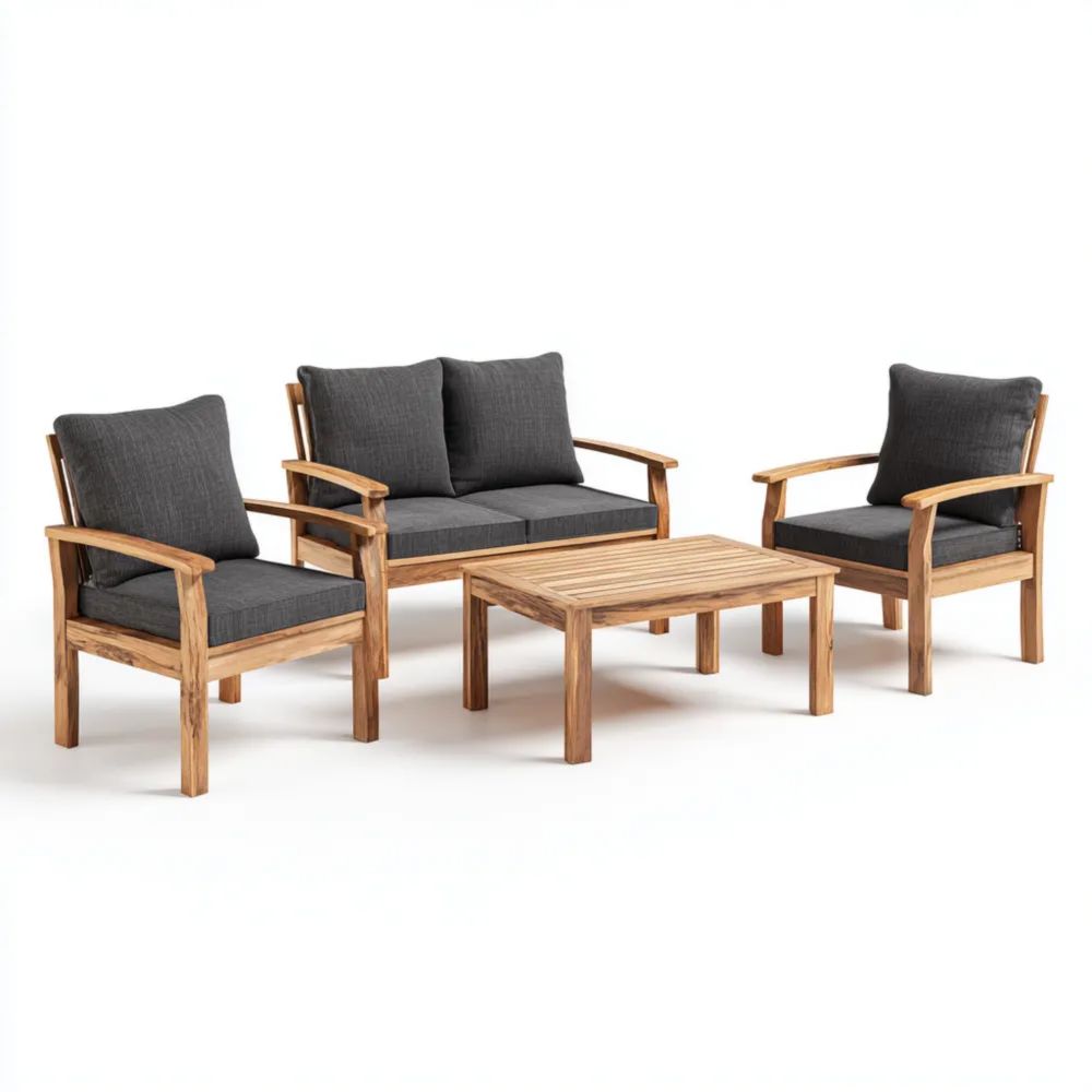 Ensemble de canapés de jardin en bois 120x84x70 cm avec coussins 4 pièces – Gris Foncé