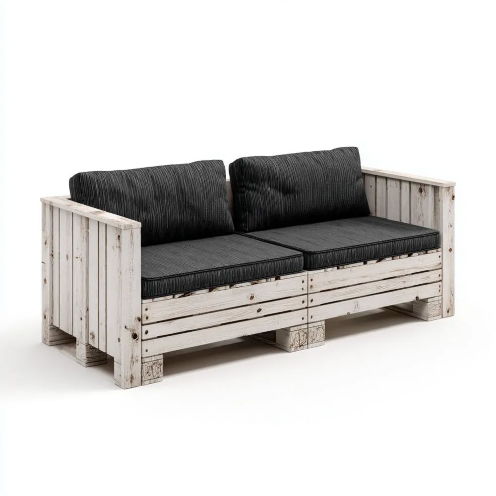 Canapé de jardin deux places 120x60x70 cm Bois - Noir/Blanc