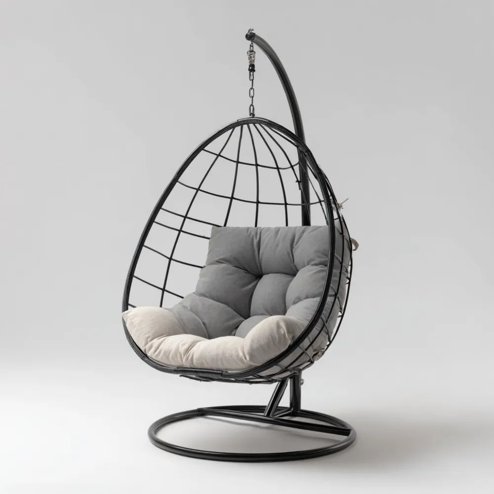 Chaise suspendue extérieure en métal 100x95x195 cm avec coussin - Gris/Beige - Design contemporain