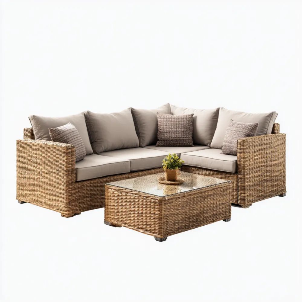 Ensemble de canapés en rotin synthétique - 210x75x65 cm – Beige/Marron – Design contemporain