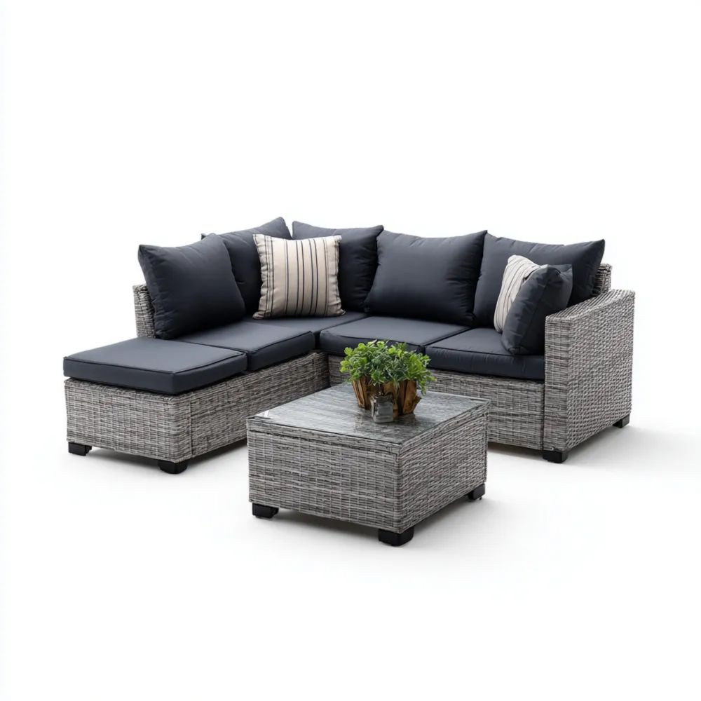 Ensemble de Canapé d'Angle Extérieur Résine Tressée 180x180x70 cm - Gris - Design Moderne