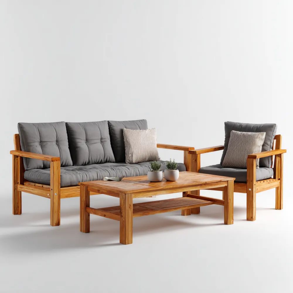 Ensemble de canapé de jardin en bois 200x75x80 cm coussins Gris – Design moderne