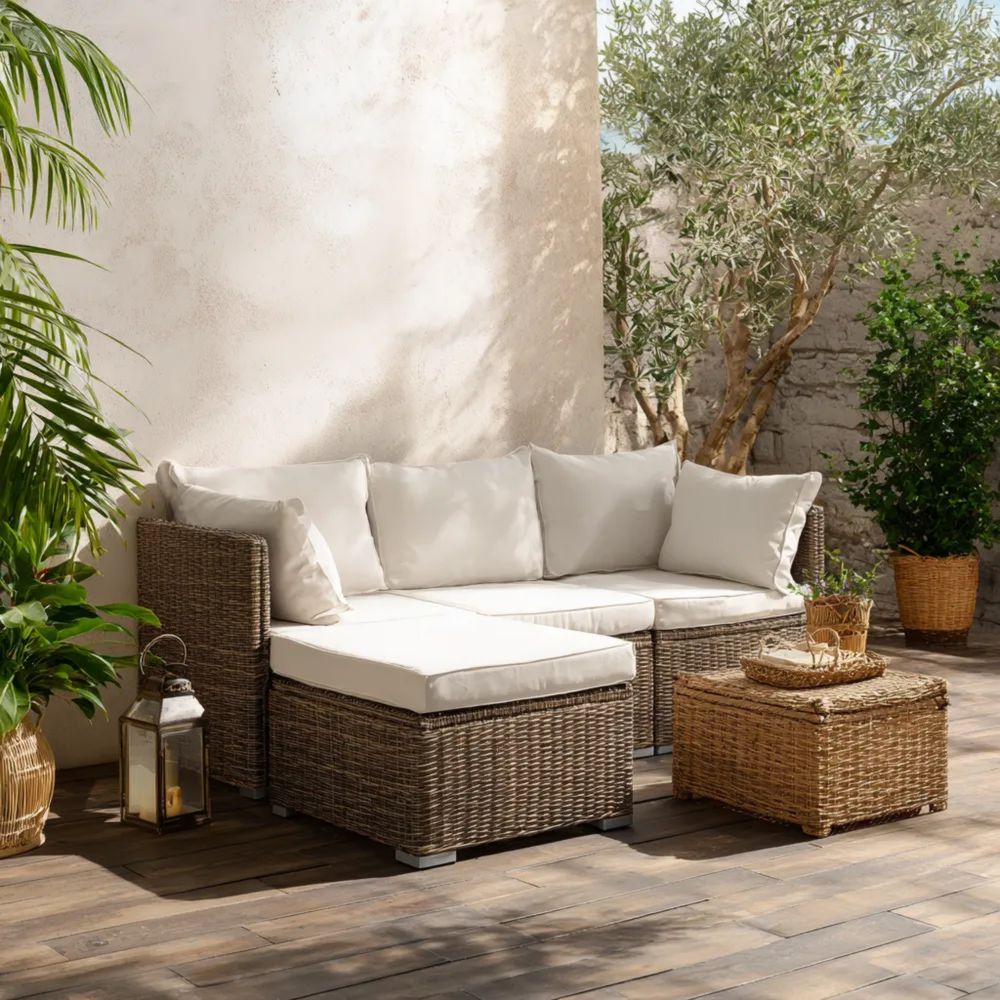 Ensemble de canapés de jardin en rotin tressé 200x70x64 cm – Beige – Design contemporain