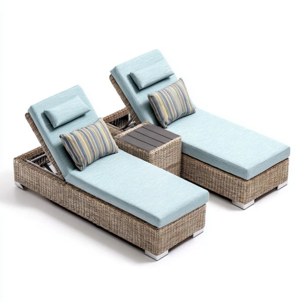 Chaises longues de jardin en rotin 200x75x40 cm - Bleu - Design contemporain