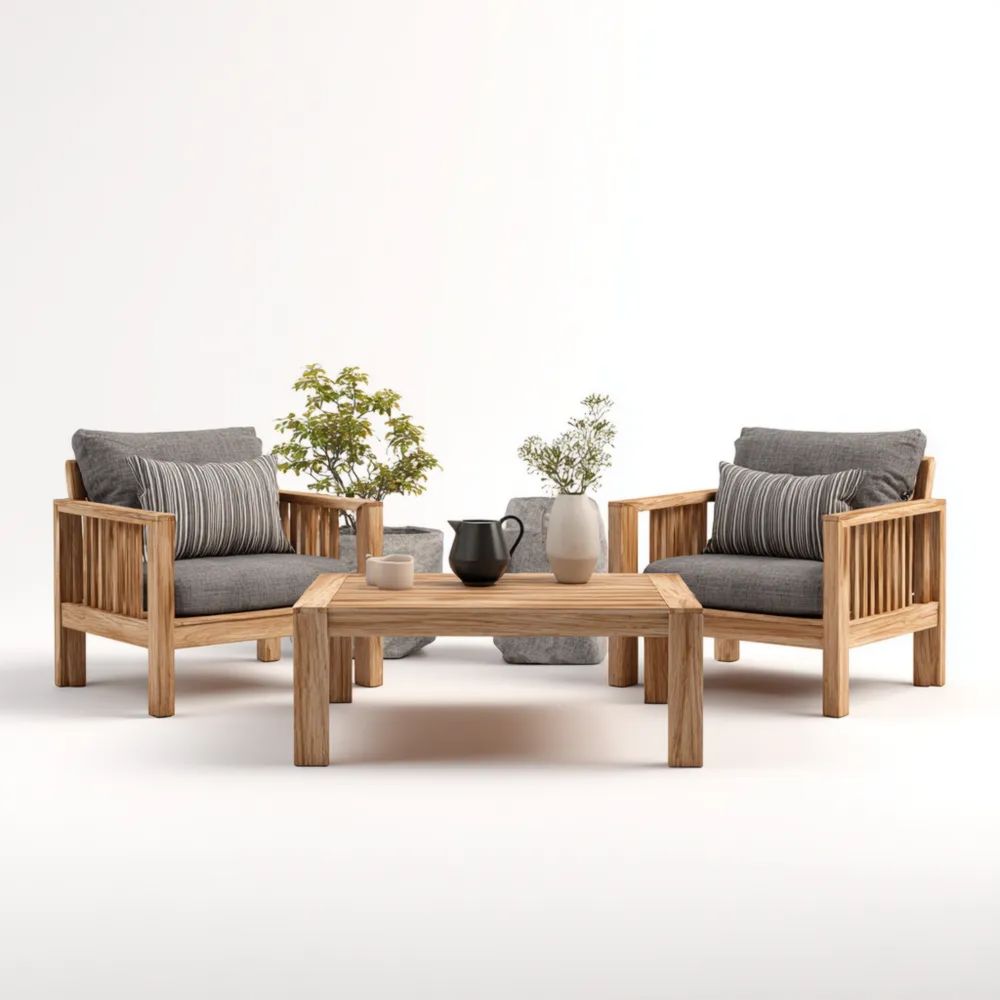 Ensemble de salon de jardin en bois et tissu – 60x60x45 cm, 60x60x35 cm – Design moderne