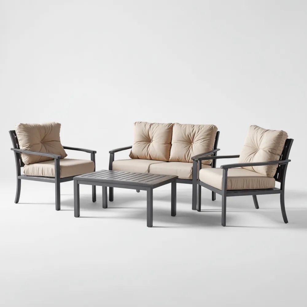 Ensemble de canapés de jardin Aluminium 130x80x75 cm – Beige/Noir – Design contemporain