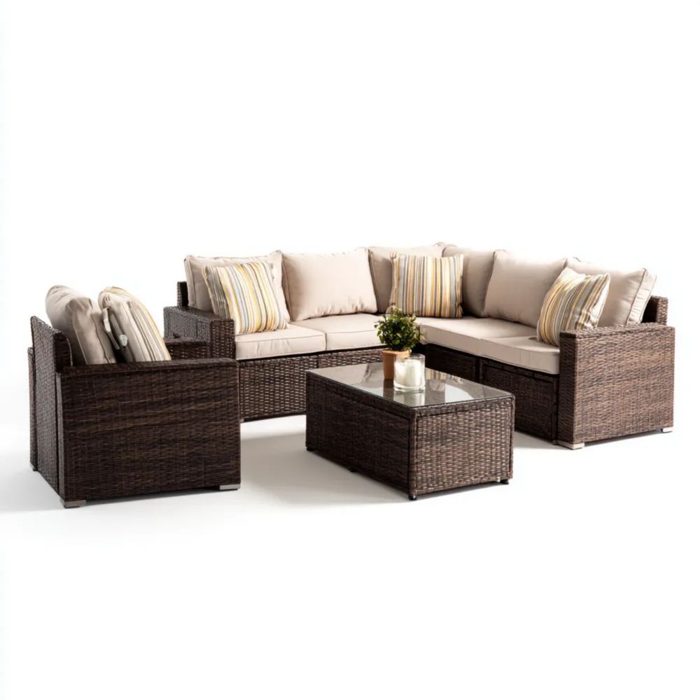 Ensemble de canapé d'extérieur en résine tressée 200x150x70 cm - Beige/Marron - Design moderne