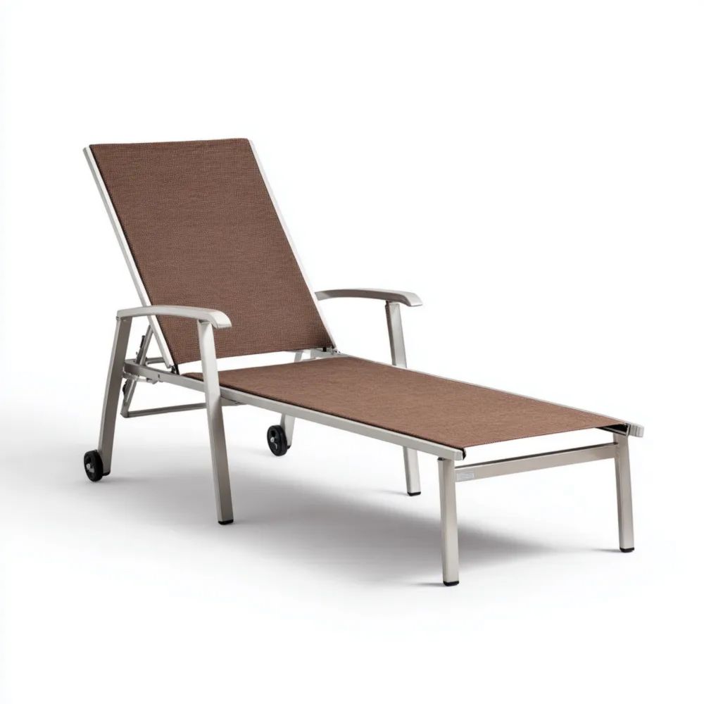 Chaise longue de jardin - Textilène et aluminium - 200x70x35 cm - Marron - Design contemporain