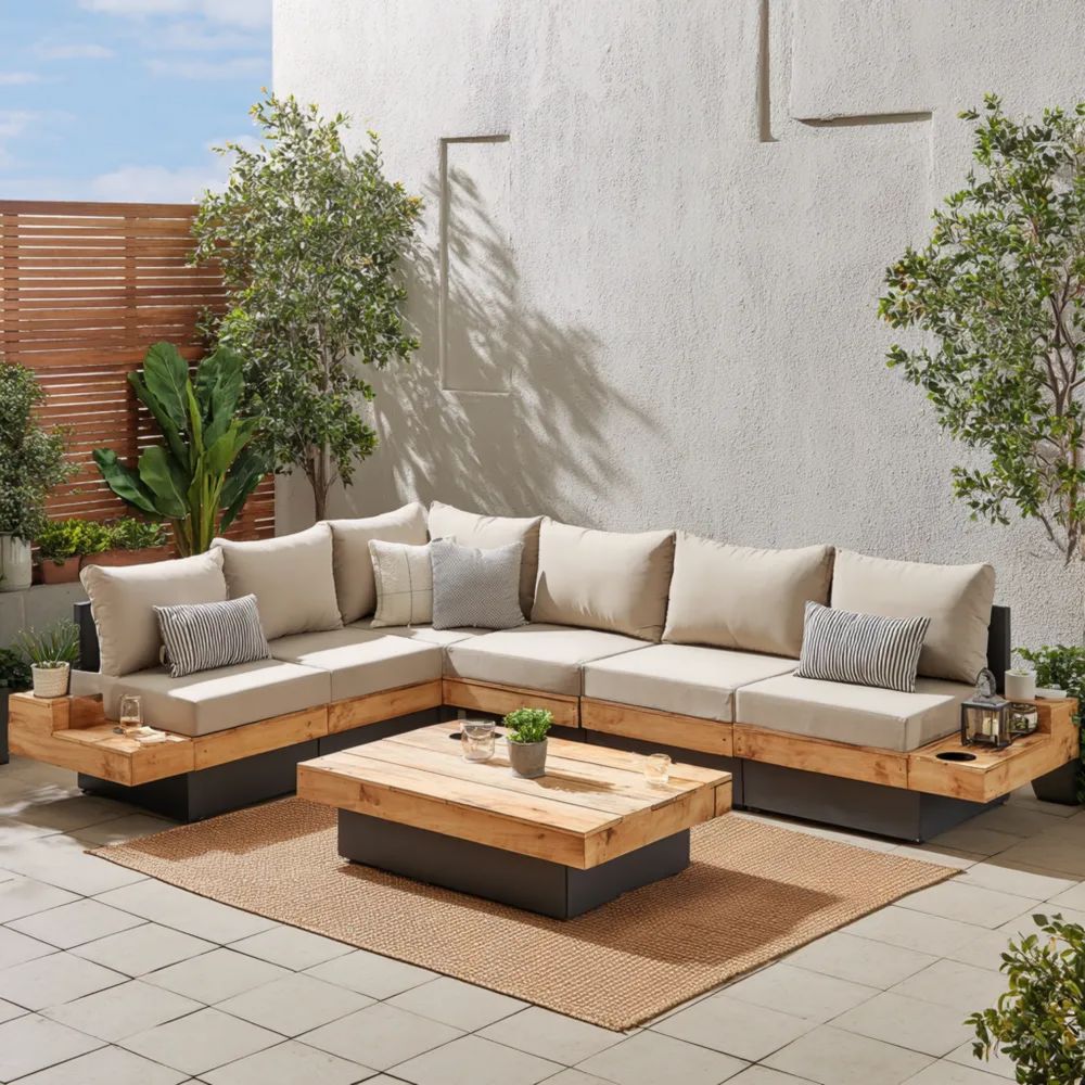 Ensemble de canapés d'extérieur Acacia 300x300x75 cm – Beige – Design moderne