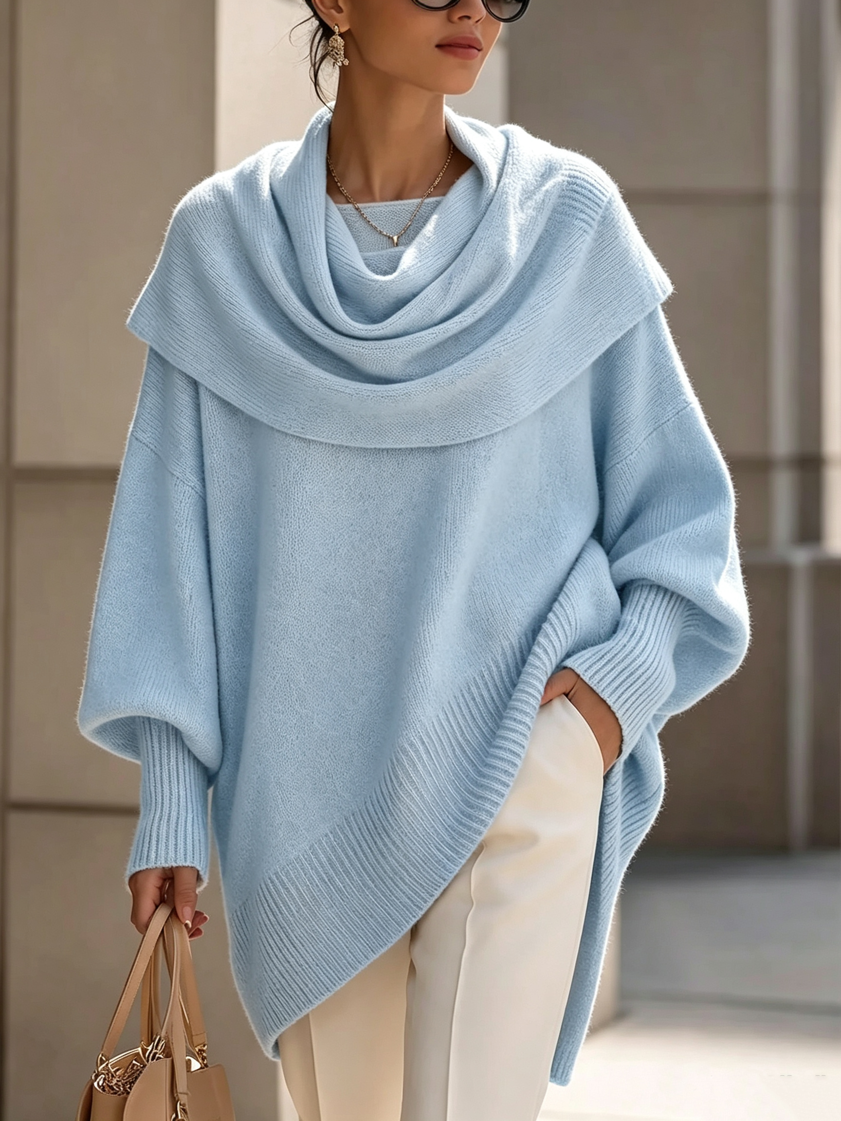  Women's solid color turtleneck long-sleeved casual loose knit pullover