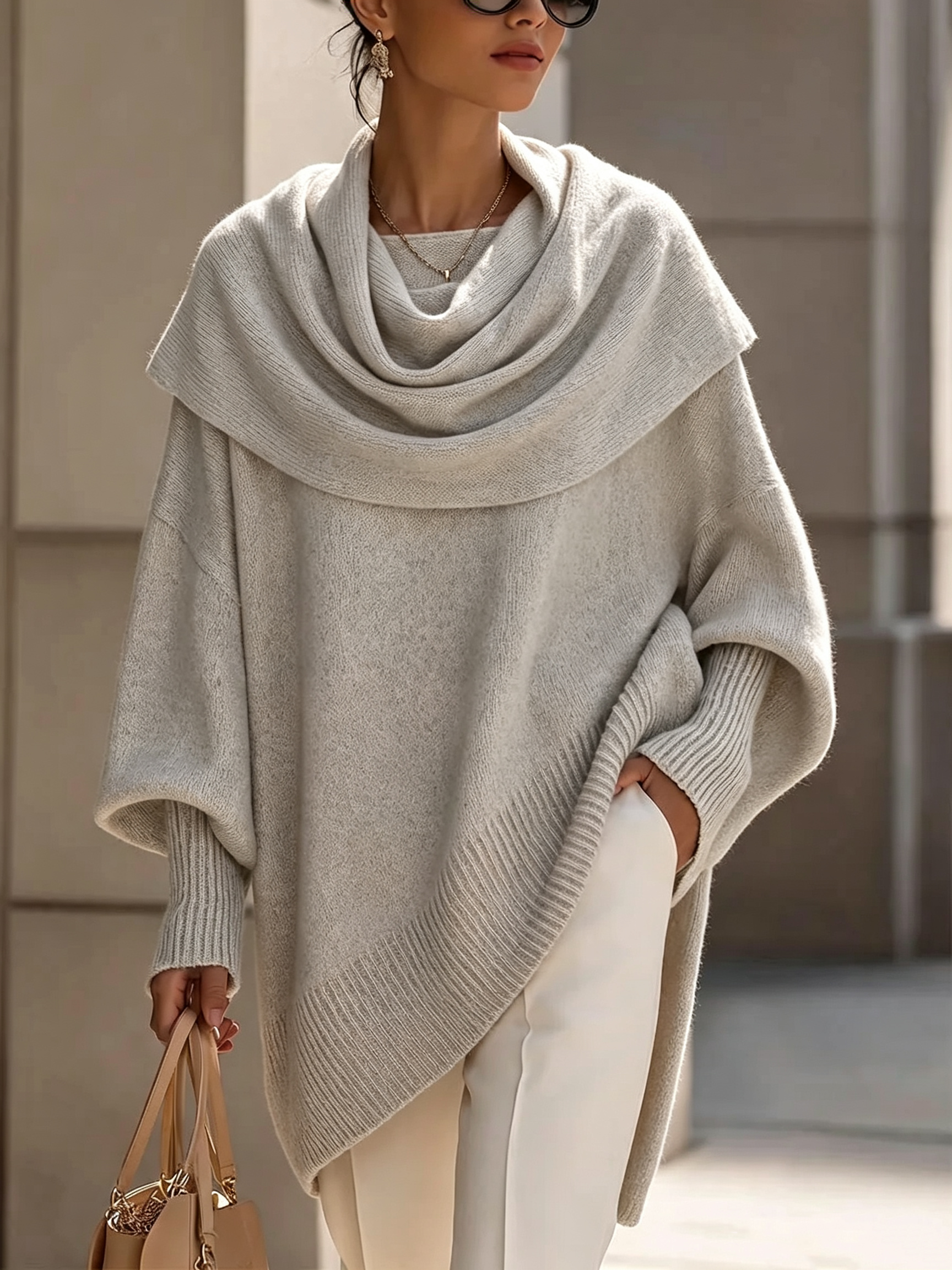  Women's solid color turtleneck long-sleeved casual loose knit pullover