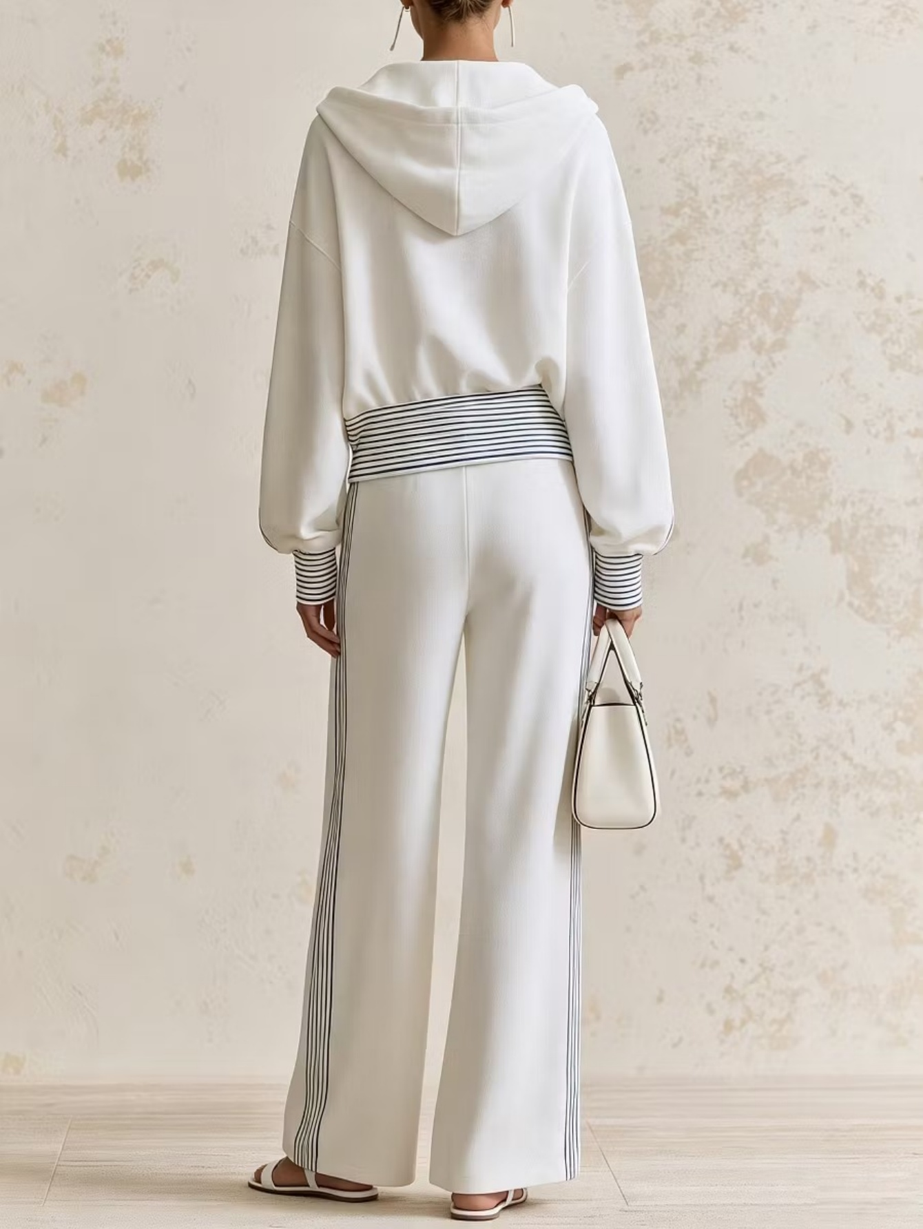  Women’s Hooded Half Zip Casual Set Fleece Top & Wide Leg Pants Two-Piece Outfit