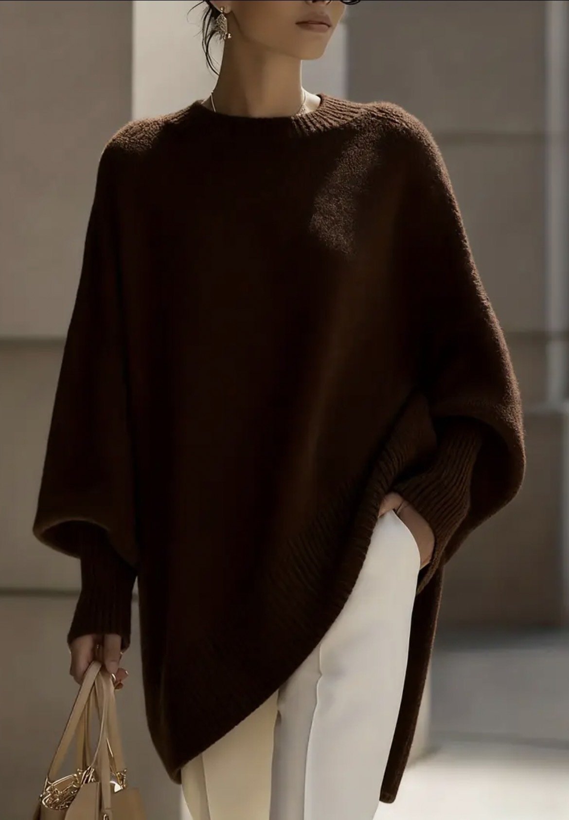 Women's Cozy Loose Asymmetrical Hem Sweater