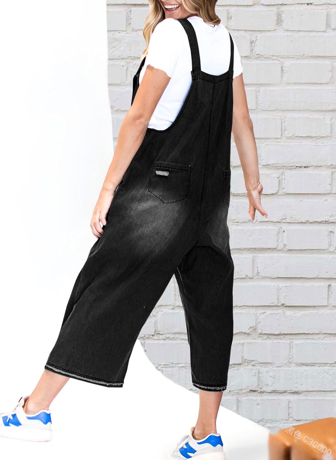 Loose Fit Adjustable Strap Distressed Denim Bib Overalls