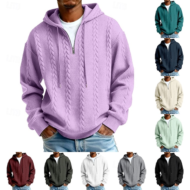 Men's Jacquard Hoodie Pullover Hoodie Sweatshirt Textured Sports & Outdoor Casual Daily Streetwear Cool Sportswear