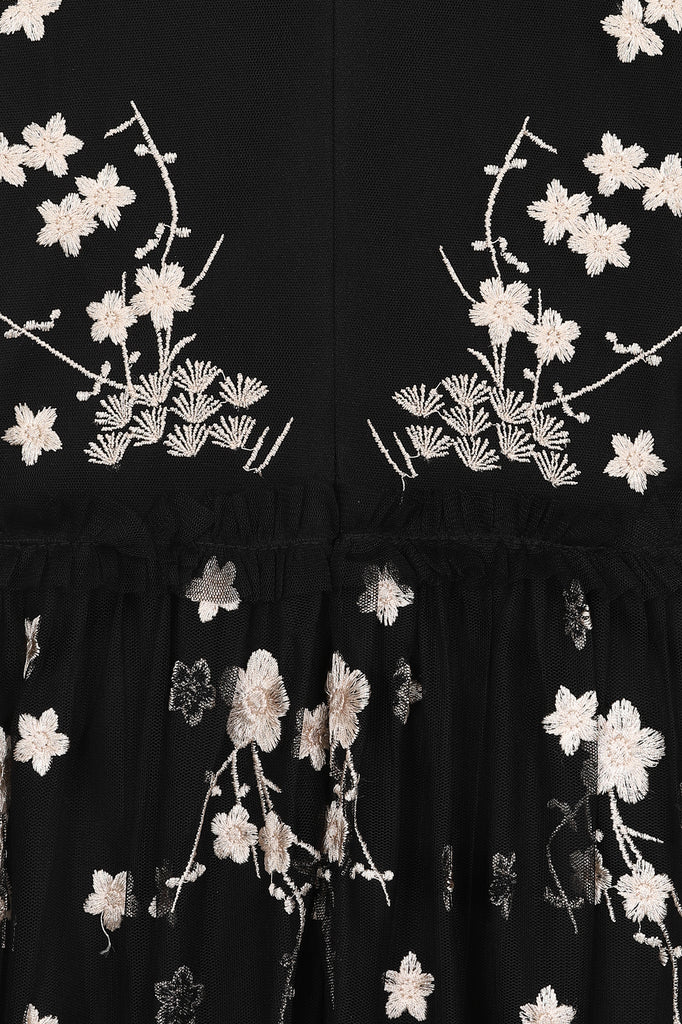 Black Floral Embroidered Midi Dress