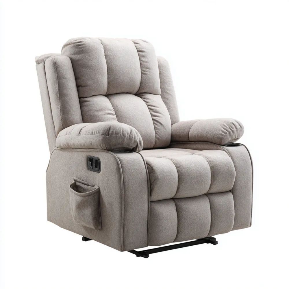 Poltrona Relax Reclinabile 90x85x100 cm Tessuto Beige - Design Moderno