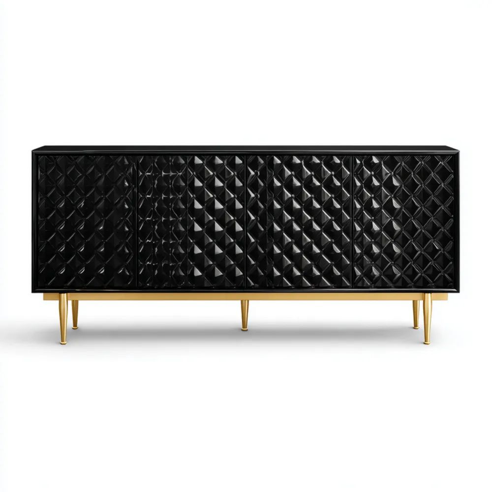 Credenza in Legno 180x45x80 cm – Nero/Oro – Design Moderno