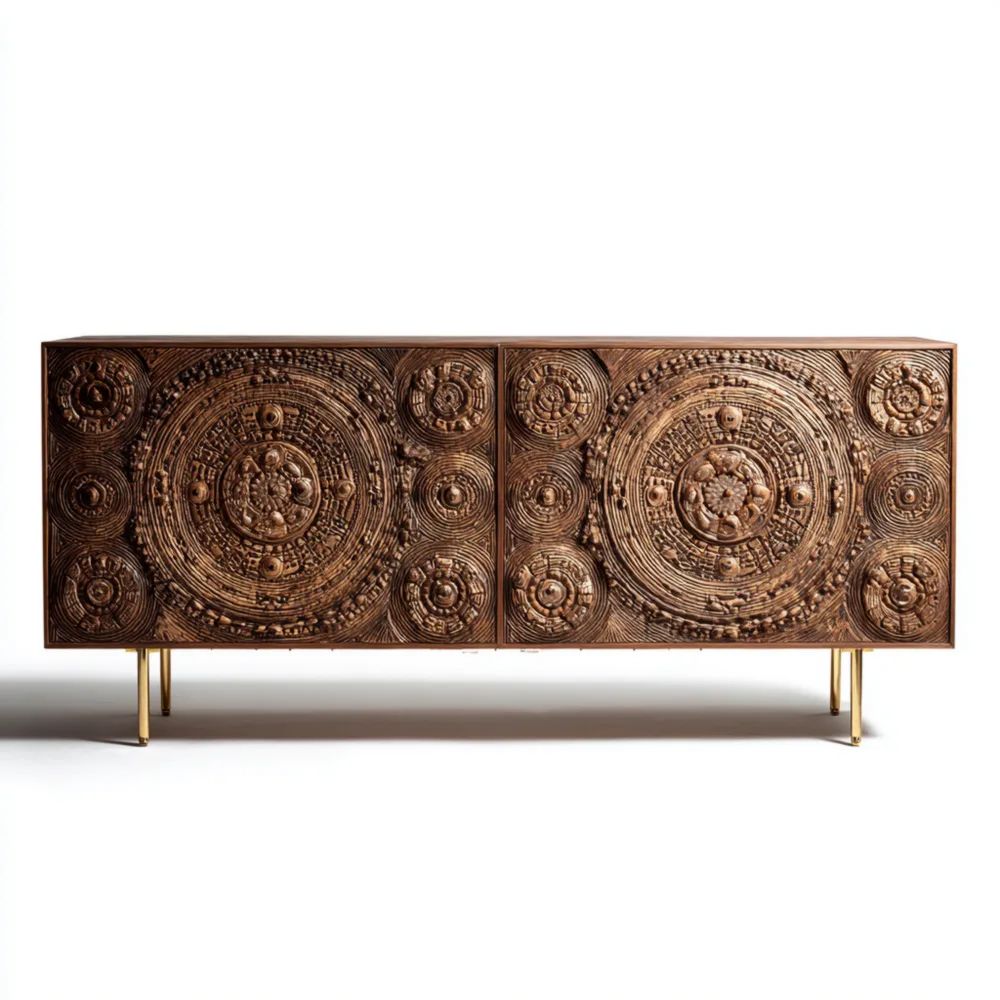 Credenza in legno intagliato 160x40x75 cm - Design artistico