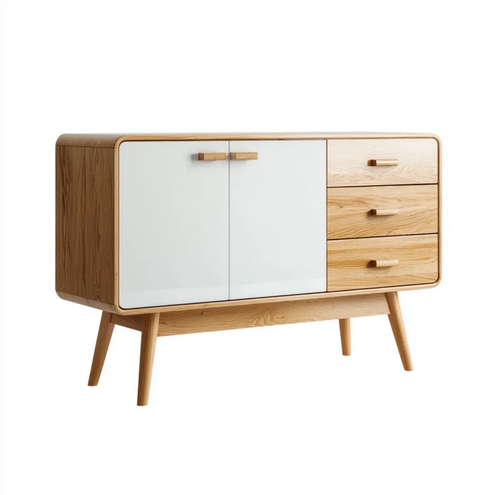 Credenza in legno Massello e MDF con porte Bianche - 120x40x80 cm - Design Moderno