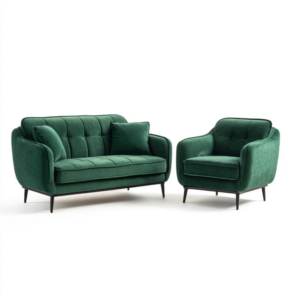 Set di divani in velluto 2 pezzi 150x80x85 cm, 90x80x85 cm - Verde Smeraldo - Design moderno