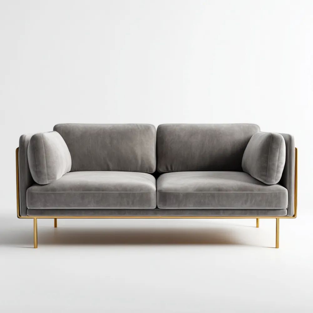 Divano a due posti in velluto 140x85x75 cm - Grigio - Design contemporaneo