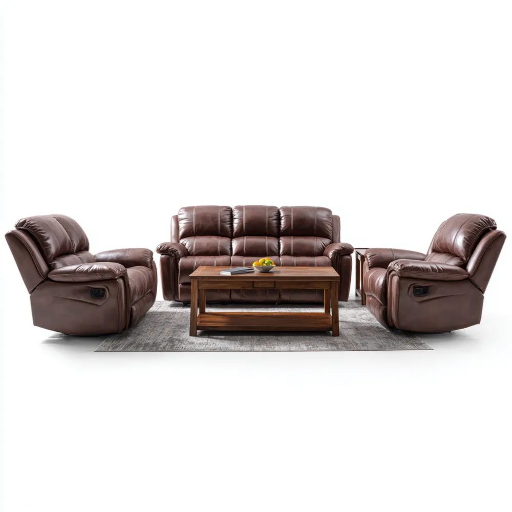 Set di divani in pelle Marrone - 3 pezzi (200x90x100 cm, 90x90x100 cm)