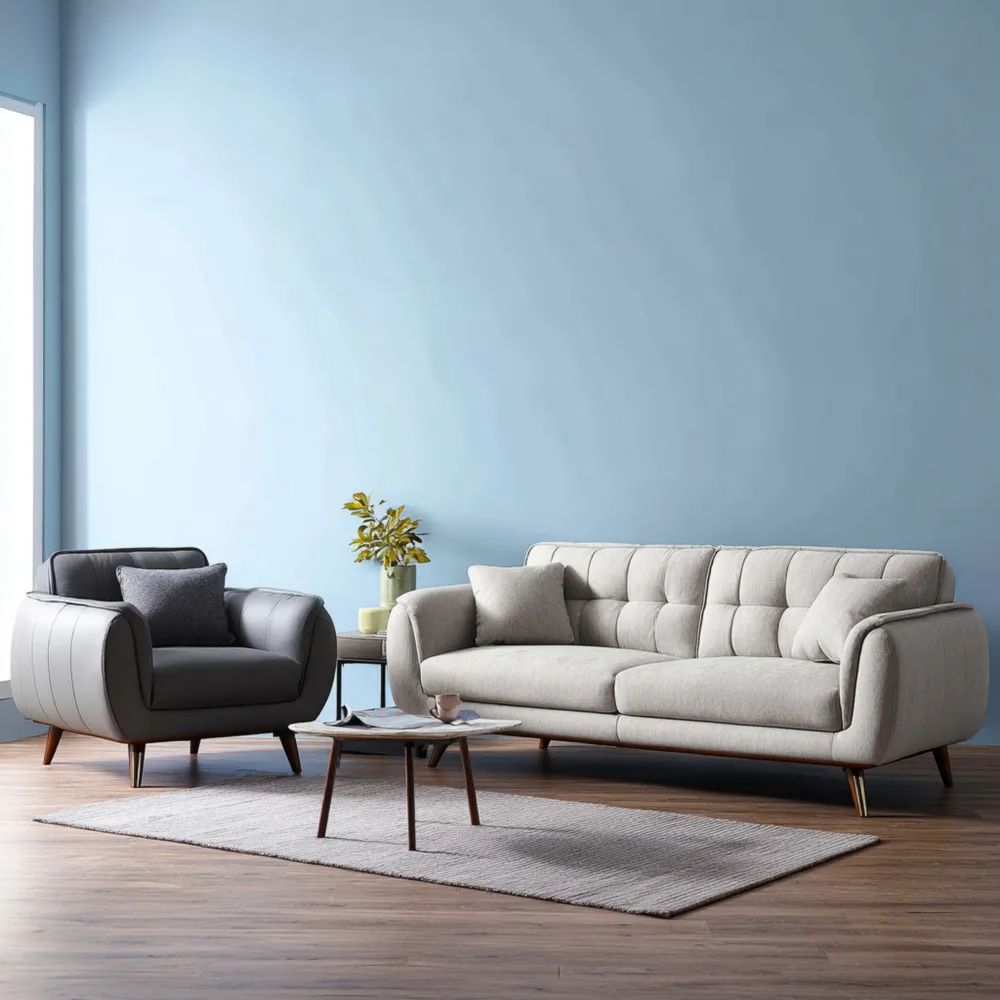 Set Divano e Poltrona Tessuto 200x85x75 cm, 110x85x75 cm – Grigio Chiaro/Grigio Antracite – Design Moderno