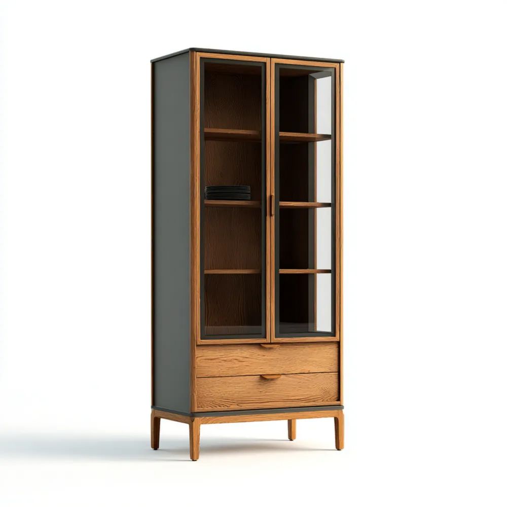 Vetrina in Legno con Ante in Vetro - 180x80x40 cm - Design Moderno