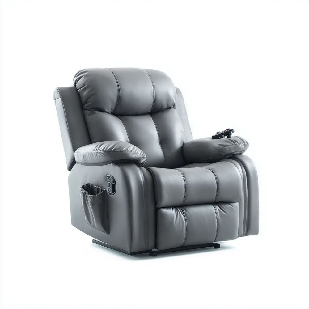 Poltrona Relax in Ecopelle 85x90x105 cm - Grigio - Massaggiante