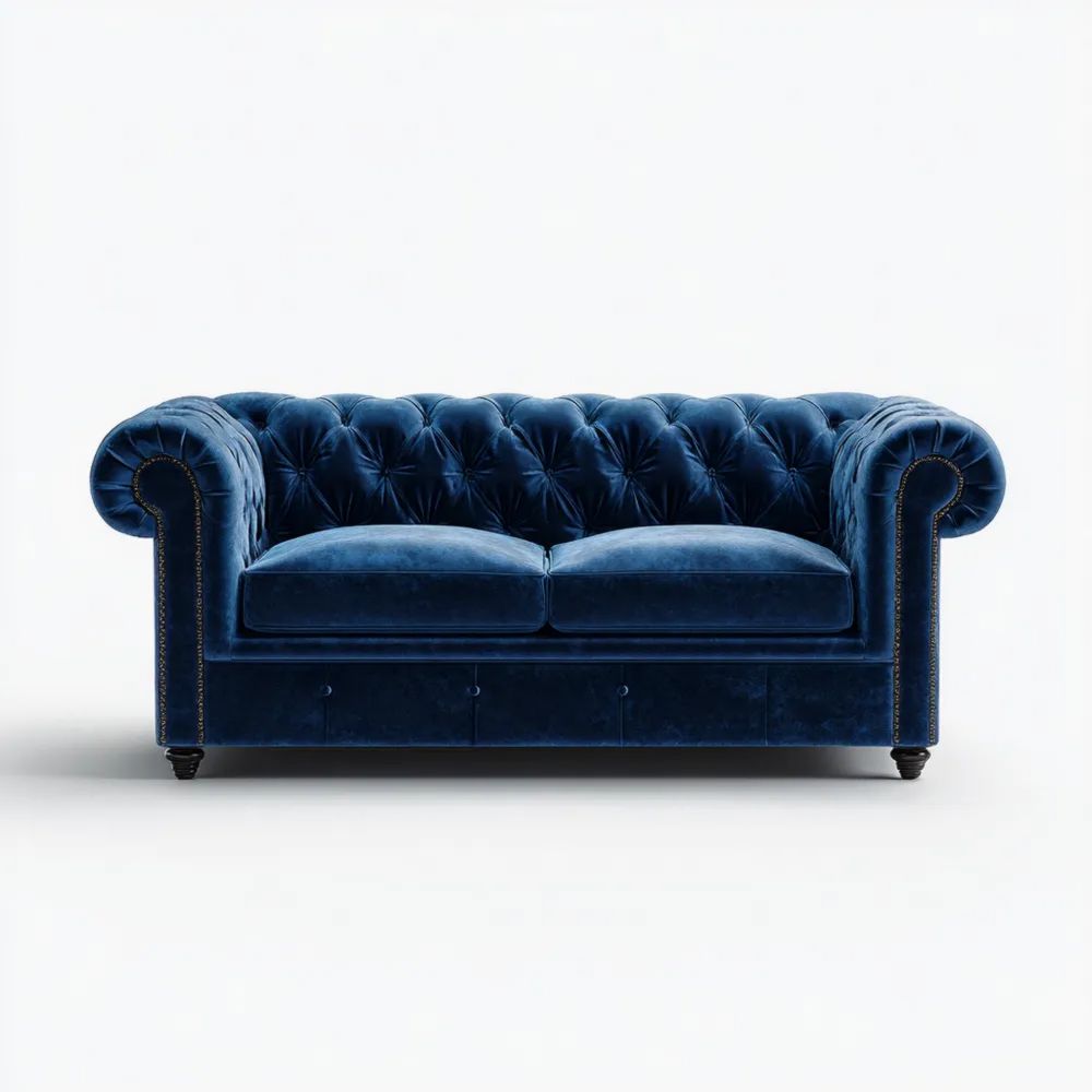 Divano a due posti in velluto 150x85x75 cm - Blu - Stile Chesterfield